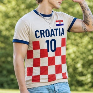 Kroatien Fotbollströja | Personlig Röd Vit Schackrutig Fantröja bild 5