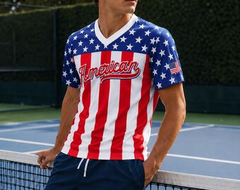 Custom American Flag Football Jersey, Patriotic USA Fan Tee