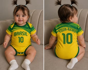 Brazil Soccer Bodysuit – Newborn Football Jersey Outfit, Unisex Infant Sports Apparel