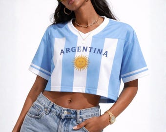 Argentina Crop Top Football Jersey, Argentina Blue White Striped Crop Top Shirt, Argentina y2k jersey top, Argentina crop top