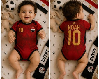 Personalized Egypt Soccer Baby Bodysuit, Custom Name Number Infant Romper