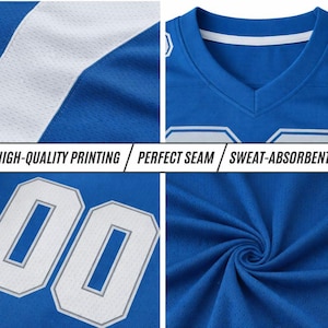 Puede incluir: Primer plano de una camiseta deportiva azul con detalles blancos. La camiseta muestra el n&uacute;mero "00" en blanco con un contorno plateado. La imagen destaca la impresi&oacute;n de alta calidad, las costuras perfectas y el material que absorbe el sudor.