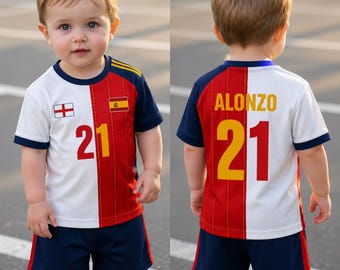 Personalized Half & Half Soccer Kids Jersey, Custom Binational Football Shirt with Name and Number, Select any 2 Countries