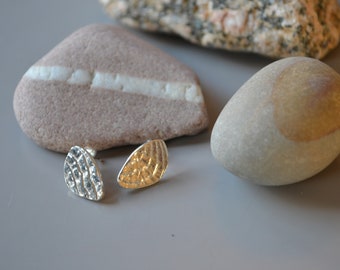 cuttlefish cast silver pebble earring,stud earrings, handmade, hand cast, textured, sand pattern, beach jewellery, stone, tactile, 925, sand