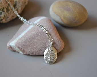 Oval ripple pendant, cuttlefish cast, handmade, necklace, modern, 925 sterling silver, natural texture, silver chain, gift for her, ripple