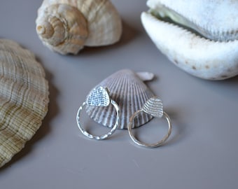 Silver ripple circle studs, earrings, delicate, 925, cuttlefish casting, gift, elegant, handmade, texture