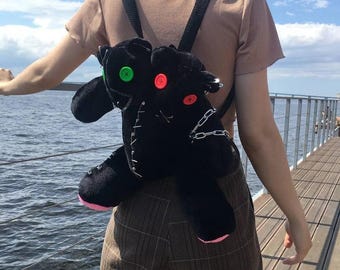 Tvåhövdad plyschbjörnsryggsäck | Goth-kusligt tillbehör