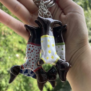 Handmade Ceramic Dog Keychain: Colorful Glazed Pottery Charm
