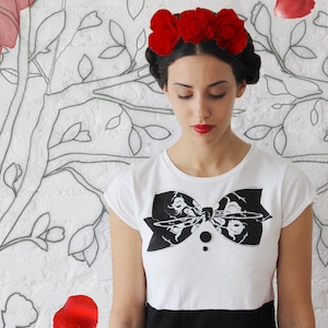 Hand painted panel dress, custom made women dresses, customizable women dress,bow women dress,black and white women dress,tulip dress