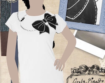 Black ribbon handmade cotton tee
