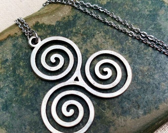 silver triskele pendant Triskelion Triskel choker Celtic Triskele necklace triple spiral leather celtic necklace celtic jewelry