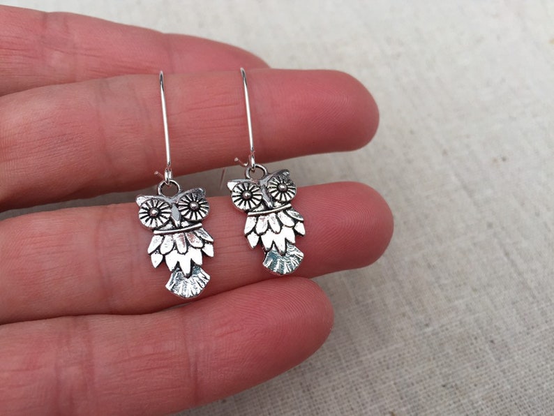 SALE Silver Owl Earrings Owl Dangle Earrings Owl Drop Earrings Boho Owl Earrings Silver Owl Jewelry Owl Jewelry Gifts image 6