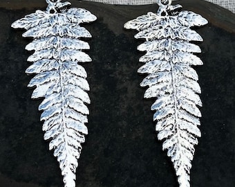 SALE - Fern Leaf Earrings - Silver Fern Earrings - Long Fern Earrings - Silver Leaf Earrings - Large Fern Earrings - Fern Dangle Earrings