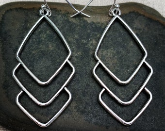 SALE - Modern Silver Earrings - Silver Geometric Earrings - Long SilverEarrings - Minimalist Dangle Earrings - Mod Silver Drop Earrings