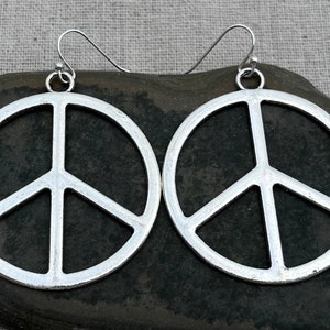 Large Peace Sign Earrings - Silver Peace Sign Earrings - Statement Peace Sign Earrings - Peace Sign Jewelry - Peace Sign Gifts - Peace Gifts