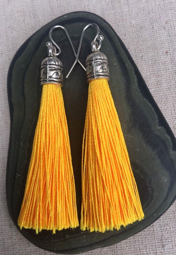 Buy Canary Yellow Tassel Earrings, Bright Yellow Earrings, Mini Tassel  Earrings, Boho Earrings, Bohemian Earrings, Long Tassel, Tassle Earrings  Online in India - Etsy