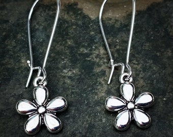 SALE - Little Flower Earrings - Dainty Flower Earrings - Dangle Flower Earrings - Small Flower Earrings - Silver Flower Drop Earrings