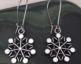 SALE - Snowflake Dangle  Earrings - Silver Snowflake Jewelry - Silver Snowflake Earrings - Whimsical Snowflake Earrings - Snowflake Gifts