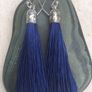 Navy Blue Tassel Earrings - Nave Blue Statement Earrings - Long Navy Blue Earrings - Navy Blue Dangle Earrings - Navy Blue Jewelry