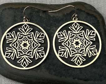 SALE - Festive Gold Earrings - Gold Snowflake Earrings - Gold Winter Snow Earrings - Gold Holiday Earrings - Gold Christmas Earrings