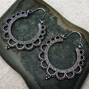 Boho Hoop Earrings - Bali Hoop Earrings - Lacey Hoop Earrings - Dainty Silver Hoops - Gifts For Her - Silver Bohemian Hoops - Gifts For Wife image 4