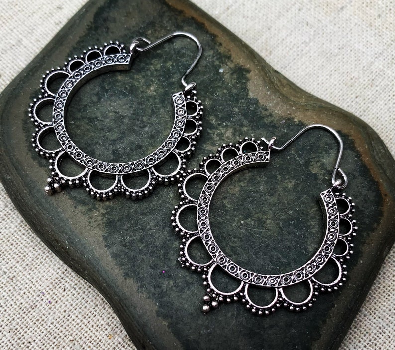 Boho Hoop Earrings - Bali Hoop Earrings - Lacey Hoop Earrings - Dainty Silver Hoops - Gifts For Her - Silver Bohemian Hoops - Gifts For Wife image 4