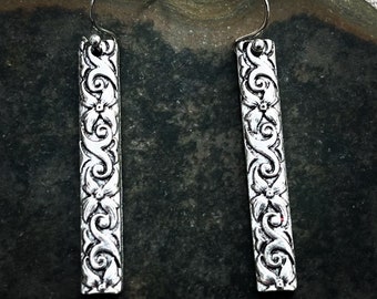 SALE - Silver Dangle Earrings - Boho Drop Earrings - Silver Bar Earrings - Long Silver Earrings - Whimsical Stick Earrings