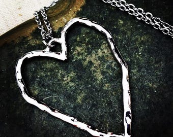 Minimalistische hartketting - zilveren hartketting - moderne hartketting - grote hart hanger ketting - hart sieraden cadeaus