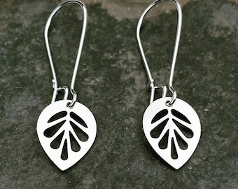 SALE - Modern Leaf Earrings - Dangle Leaf Earrings - Little Leaf Earrings - Leaf Drop Earrings - Small Leaf Earrings - Silver Leaf Earrings