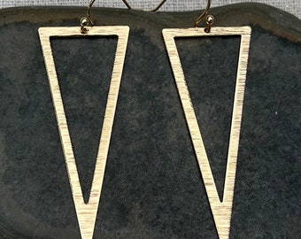 Gold Dangle Triangle Earrings - Long Gold Earrings - Gold Geometric Earrings - Modern Gold Earrings - Gold Statement Earrings - Gold Jewelry