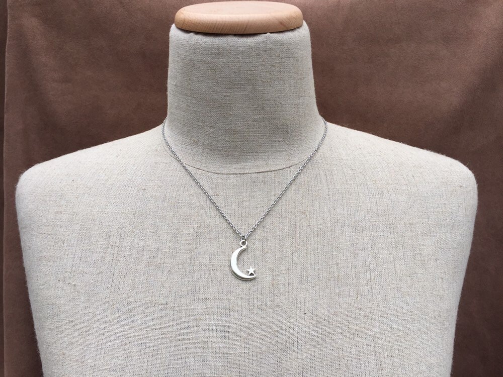 Silver Moon Necklace - Moon Star Necklace - Crescent Moon Necklace