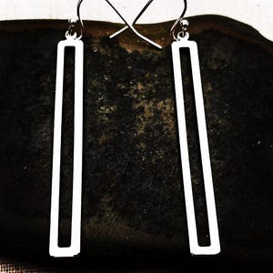 Modern Silver Earrings - Minimalist Dangle Earrings - Long Silver Earrings - Silver Rectangle Earrings - Modern Drop Earrings - Gift For Her