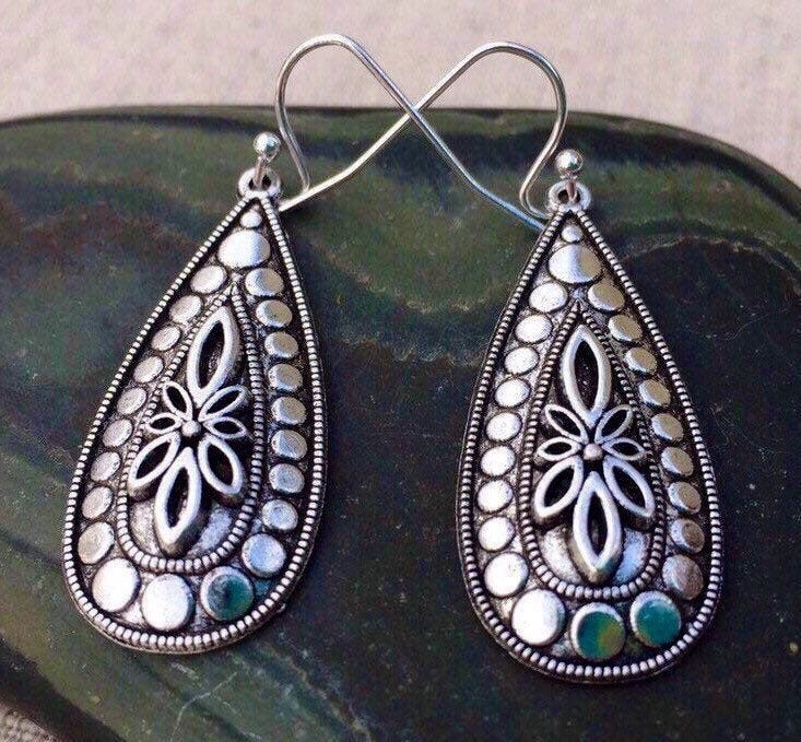 SALE Bohemian Drop Earrings Ethnic silver earrings Boho | Etsy