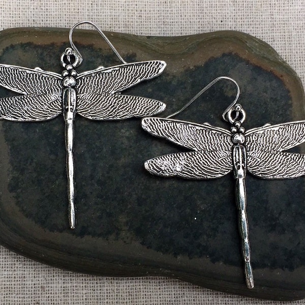 SALE - Big Dragonfly Earrings - Dragonfly Statement Earrings - Silver Dragonfly Earrings - Large Dragonfly Earrings - Dragonfly Jewelry