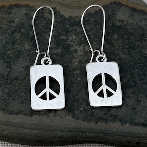 Peace Sign Earrings  - Silver Peace Jewelry - Silver Peace Earrings - Peace Dangle Earrings - Peace Sign Jewelry - Peace Sign Gifts