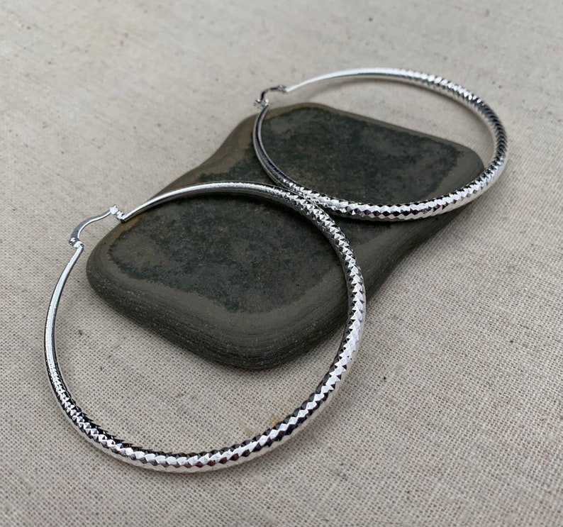 SALE Large Hoop Earrings Big Silver Hoops Modern Hoop Earrings Statement Hoop Earrings Big Modern Hoops Huge Silver Hoops image 5