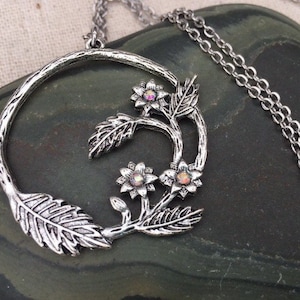 Silver Botanical Necklace - Whimsical Branch Necklace - Woodland Flower Necklace - Gifts For Her - Unique Nature Necklace - Fairy Necklace