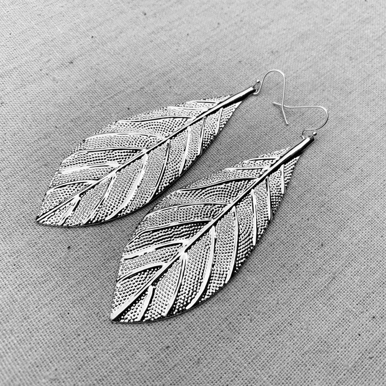 SALE Large Leaf Earrings Big Leaf Earrings Statement Leaf Earrings Boho Leaf Earrings Huge Leaf Earrings Silver Leaf Earrings image 7