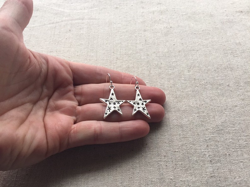 SALE Silver Star Earrings Celestial Earrings Big Star Earrings Star Jewelry Gifts Celestial Jewelry Unique Star Earrings image 9