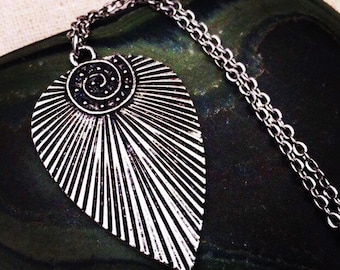 Large Boho Necklace - Silver Statement Necklace - Big Leaf Necklace - Silver Swirl Necklace - Silver Bohemian Necklace - Boho Jewelry Gifts