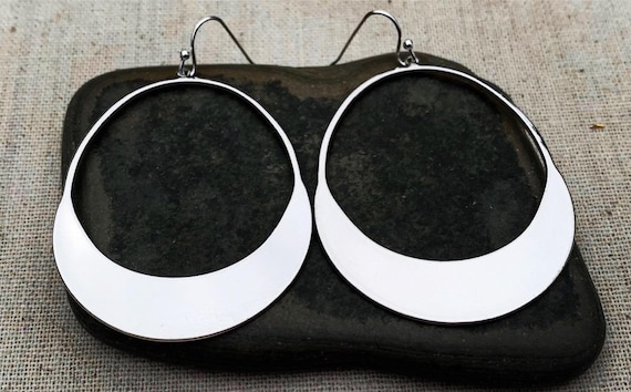 Silver Statement Earring - Large Modern Earrings - Big Minimalist Earrings - Silver Hoop Earrings - Large Silver Hoops - Modern Silver Hoops