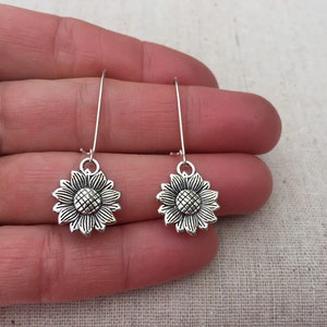 SALE Dangle Sunflower Earrings Silver Sunflower Earrings Sunflower Drop Earrings Sunflower Jewelry Gifts image 2