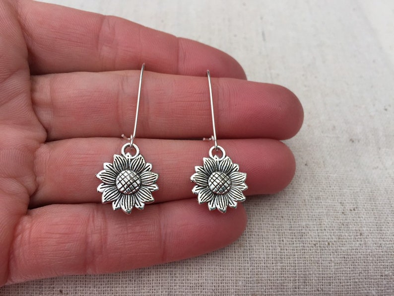 SALE Dangle Sunflower Earrings Silver Sunflower Earrings Sunflower Drop Earrings Sunflower Jewelry Gifts image 2