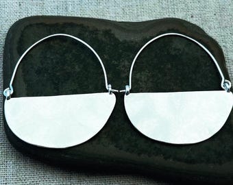 Silver Half Moon Hoops - Hammered Silver Hoops - Modern Hoop Earrings - Silver Hoop Earrings - Minimalist Hoop Earrings - Mod Silver Hoops