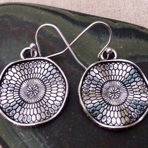 SALE - Silver Disc Earrings - Silver Circle Earrings - Silver Bohemian Earrings - Round Silver Earrings - Silver Boho Earrings