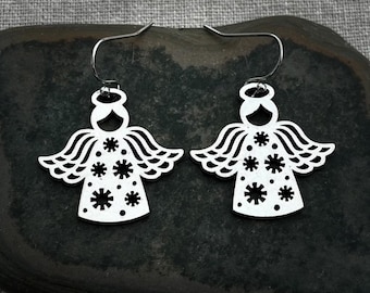 Snow Angel Earrings - Silver Angel Earrings - Christmas Angle Earrings - Angle Jewelry Gifts - Holiday Earrings - Christmas Earrings