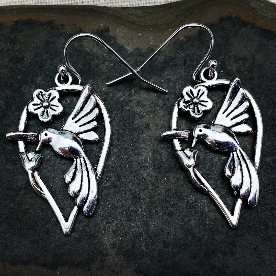 SALE - Silver Hummingbird Earrings - Hummingbird Dangle Earrings ...