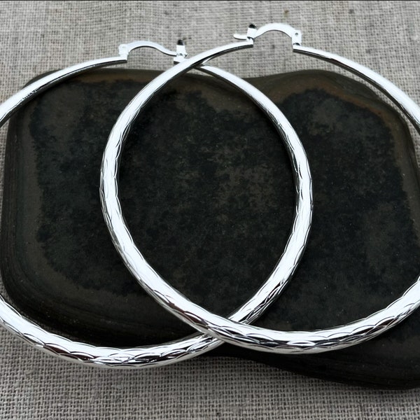 SALE - Large Hoop Earrings - Big Silver Hoops - Huge Round Hoops - Silver Statement Hoops - Circle Hoop Earrings - Modern Silver Hoops