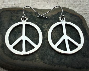 Peace Sign Earrings - Silver Peace Earrings - Peace Dangle Earrings - Peace Sign Jewelry - Peace Sign Gifts - Peace Gifts For Her