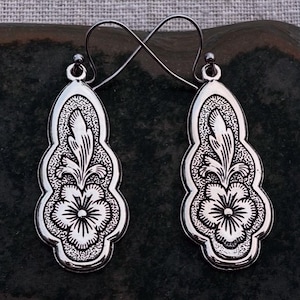 Silver Victorian Dangle Earrings - Art Nouveau Drop Earrings - Silver Boho Flower Earrings - Vintage Floral Silver Earrings - Gifts For Her